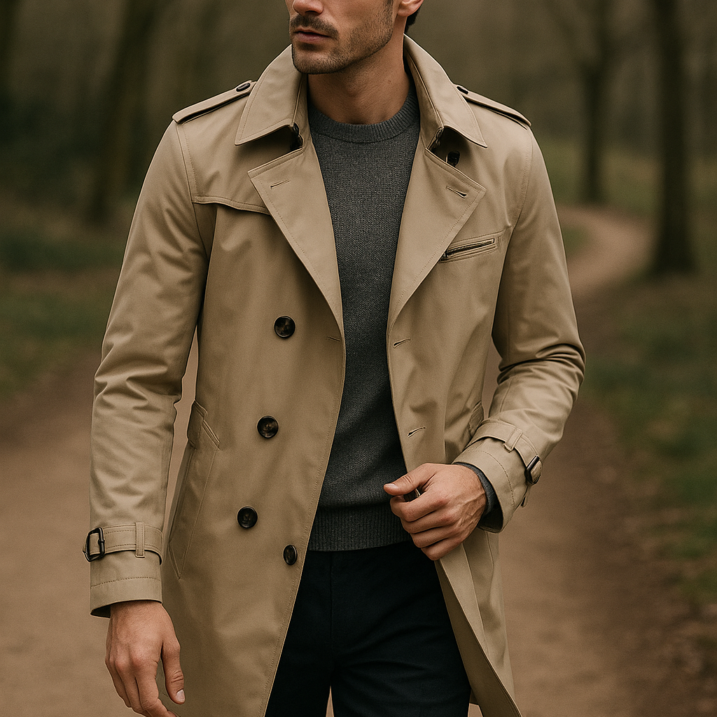 Lex | Men’s Double-Breasted Trench Coat – Structured Long Overcoat
