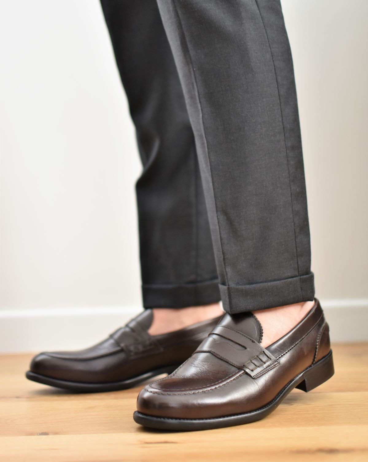 Men’s Italian Leather Penny Loafers – Dark Brown – Classic College Style Shoes – Genuine Leather Sole