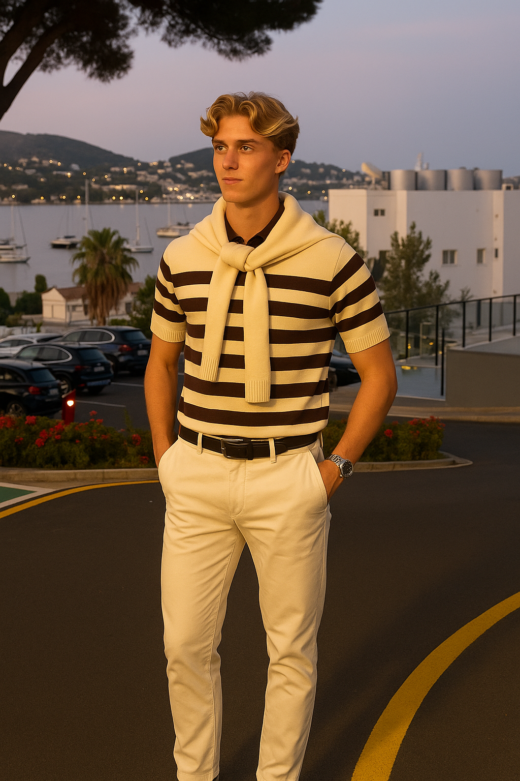 Men’s Striped Knit Polo Shirt – Breathable Lyocell Fabric & Old Money Aesthetic for Summer Elegance