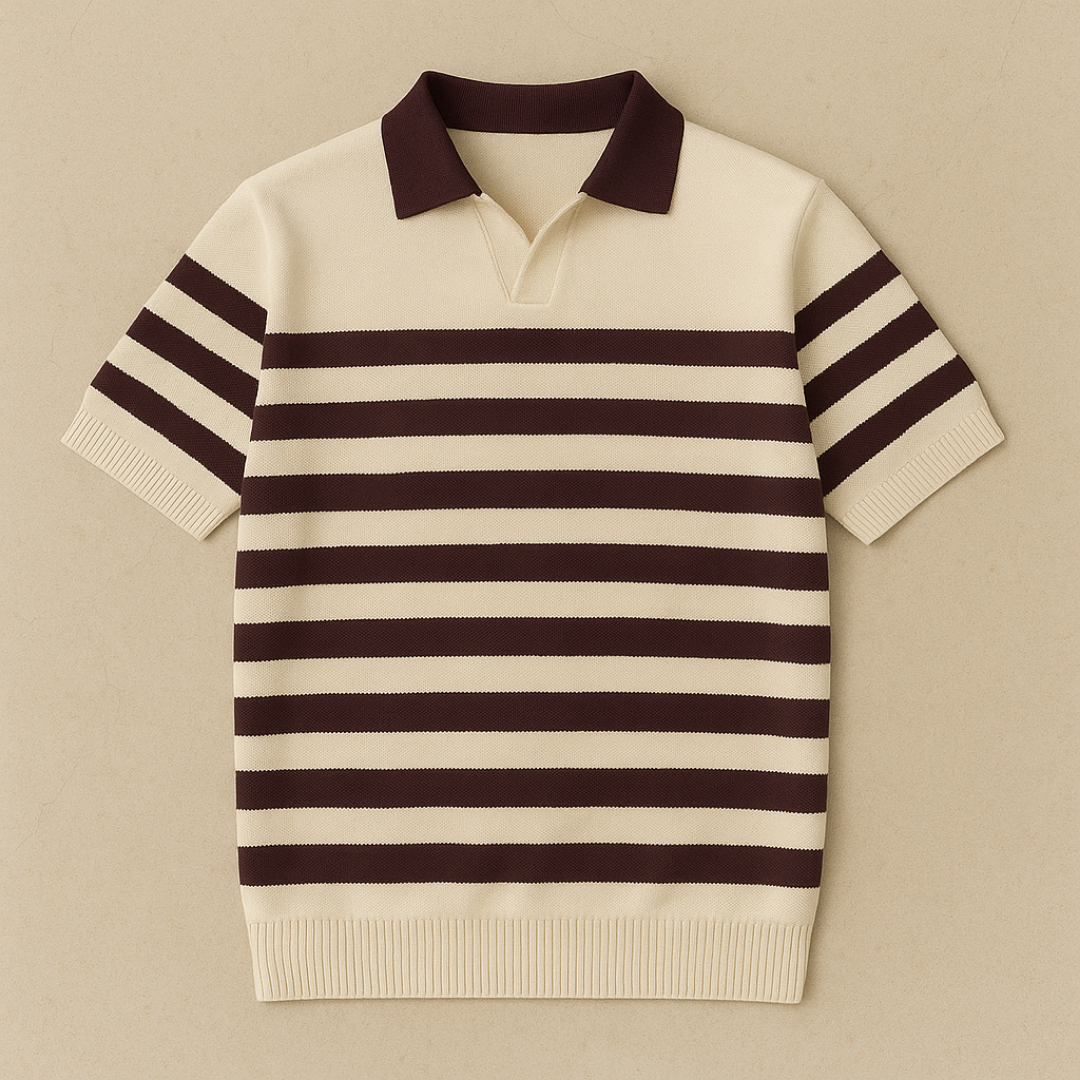 Men’s Striped Knit Polo Shirt – Breathable Lyocell Fabric & Old Money Aesthetic for Summer Elegance