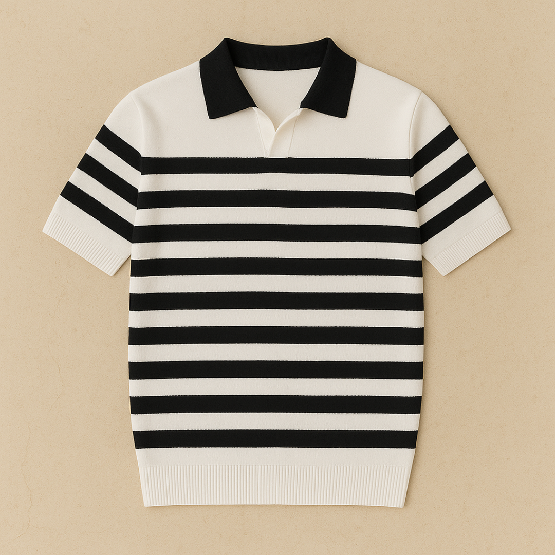 Men’s Striped Knit Polo Shirt – Breathable Lyocell Fabric & Old Money Aesthetic for Summer Elegance