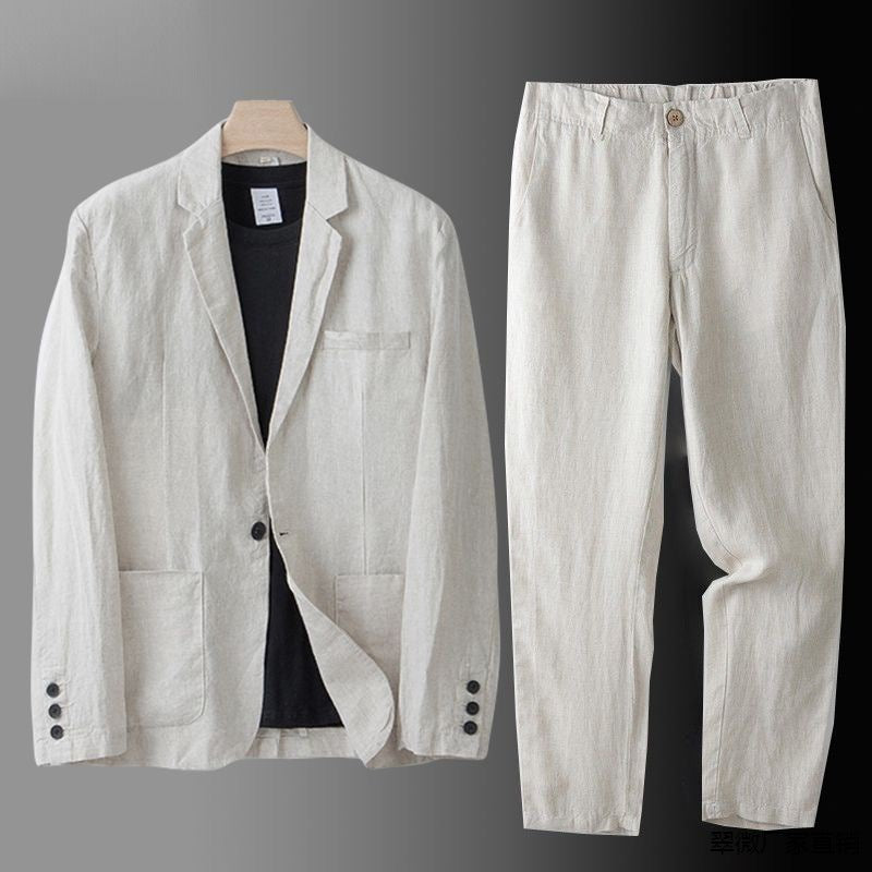 Linen Suit for Men – Lightweight Two-Piece Set with Jacket and Trousers