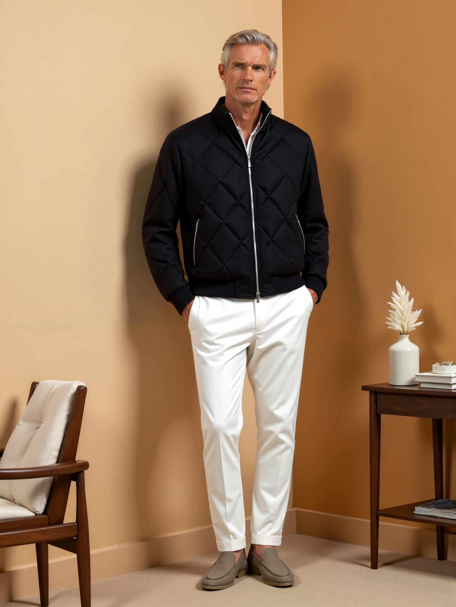 Lorenze Men’s Classic Black Stand Collar Coat – Timeless & Versatile