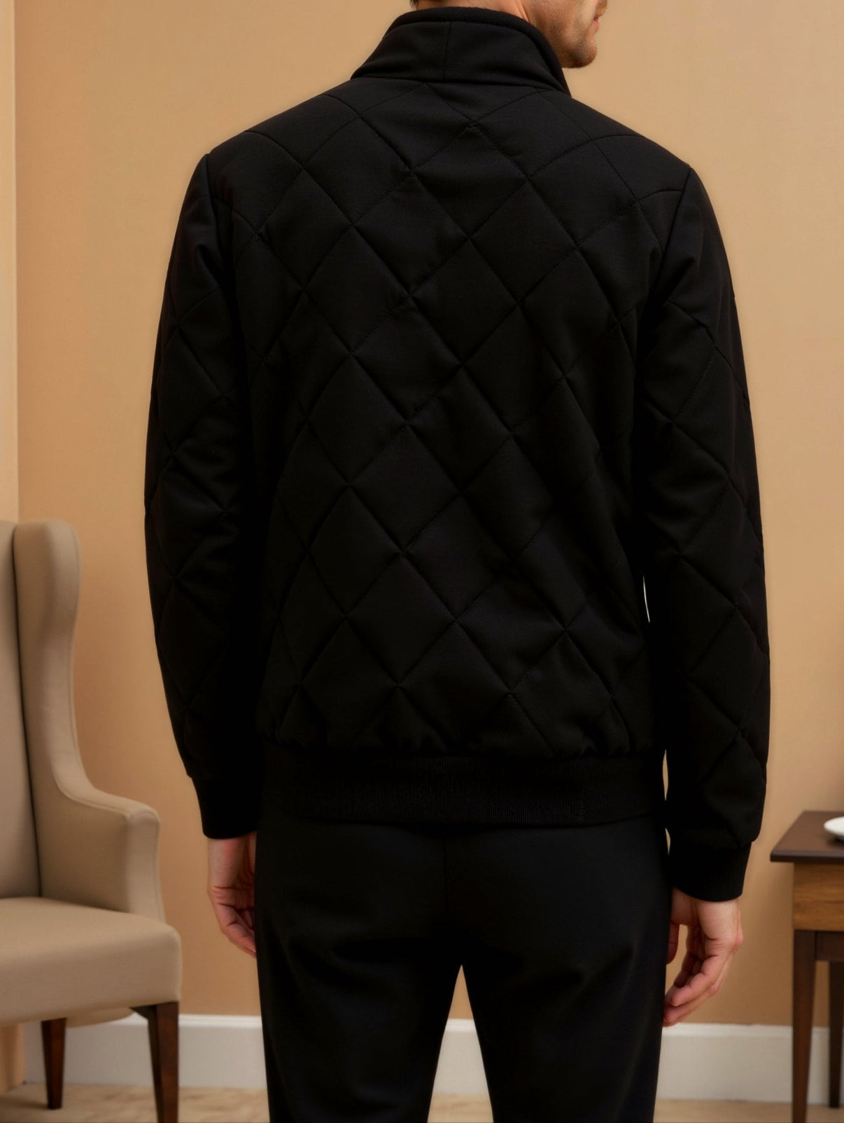 Lorenze Men’s Classic Black Stand Collar Coat – Timeless & Versatile