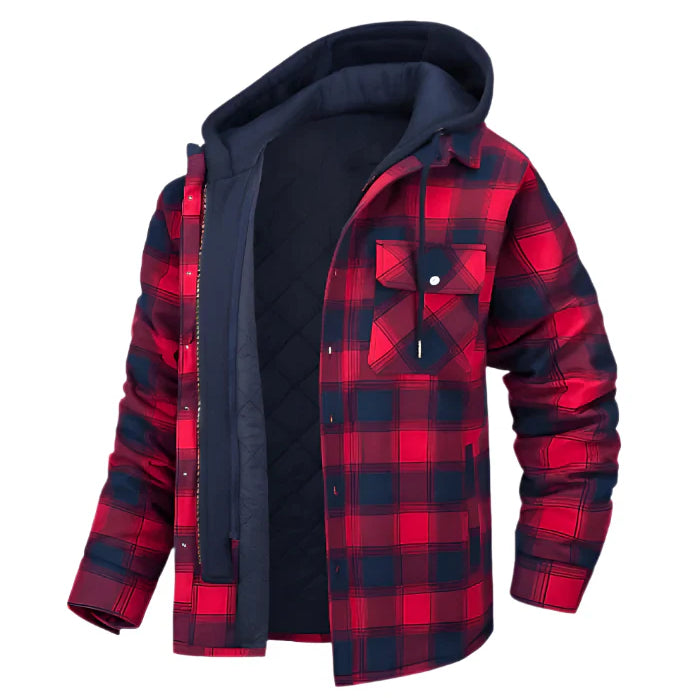 Warm Men Hooded Plaid Shirt Jacket