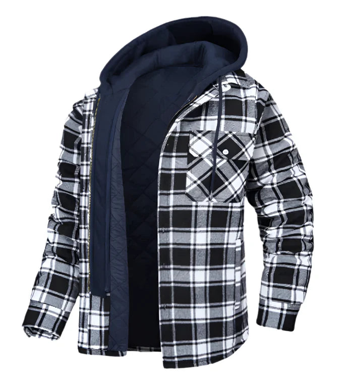 Warm Men Hooded Plaid Shirt Jacket