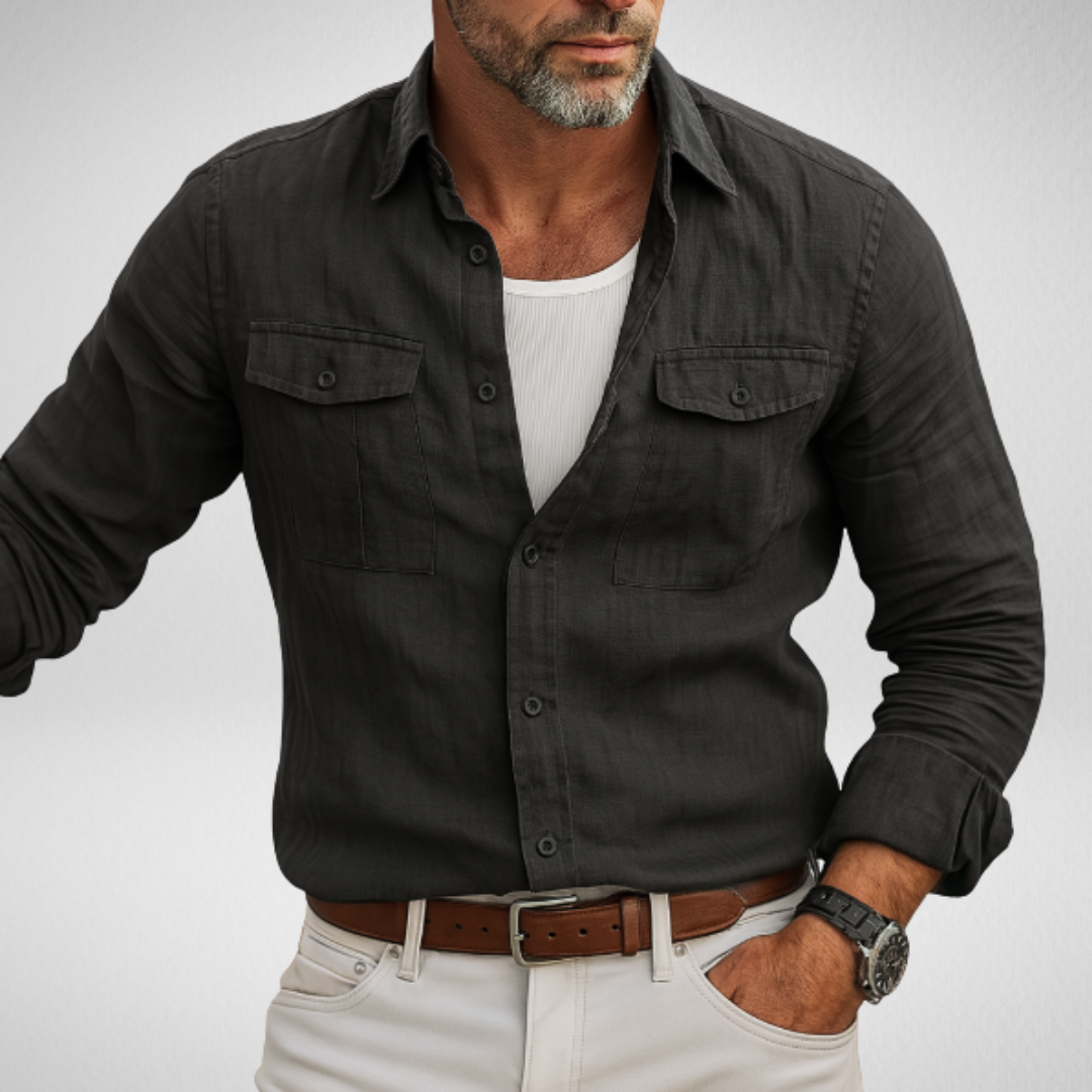Casual Men’s Blouse Shirt – Breathable Comfortable Long Sleeve Button-Down