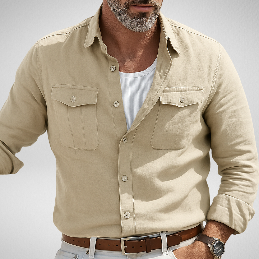 Casual Men’s Blouse Shirt – Breathable Comfortable Long Sleeve Button-Down