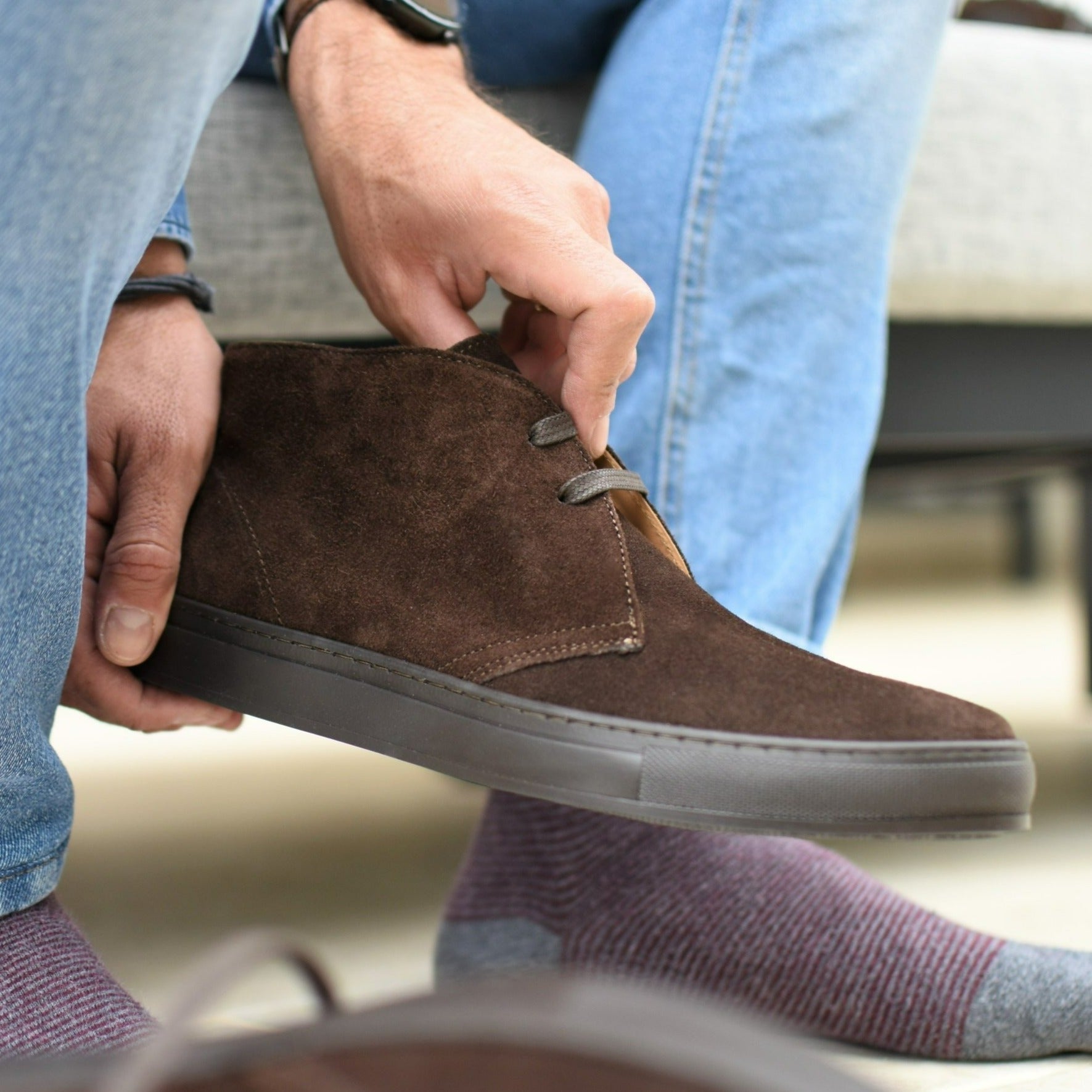 Sanremo Men’s Suede Desert Loafer Boots – Italian Made  Shoes – Rubber Sole Classic Lace-Up