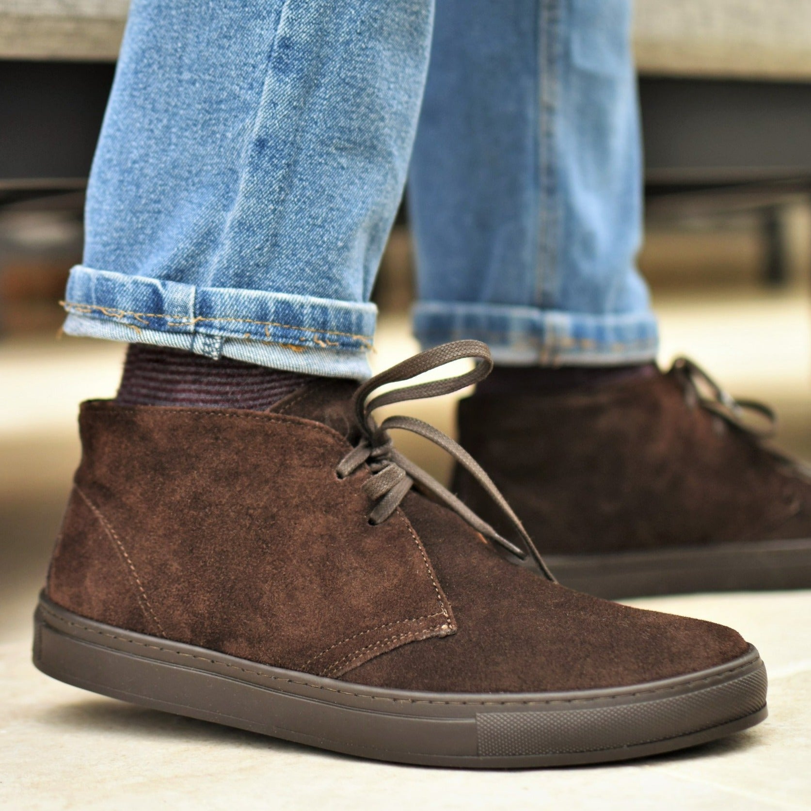 Sanremo Men’s Suede Desert Loafer Boots – Italian Made  Shoes – Rubber Sole Classic Lace-Up
