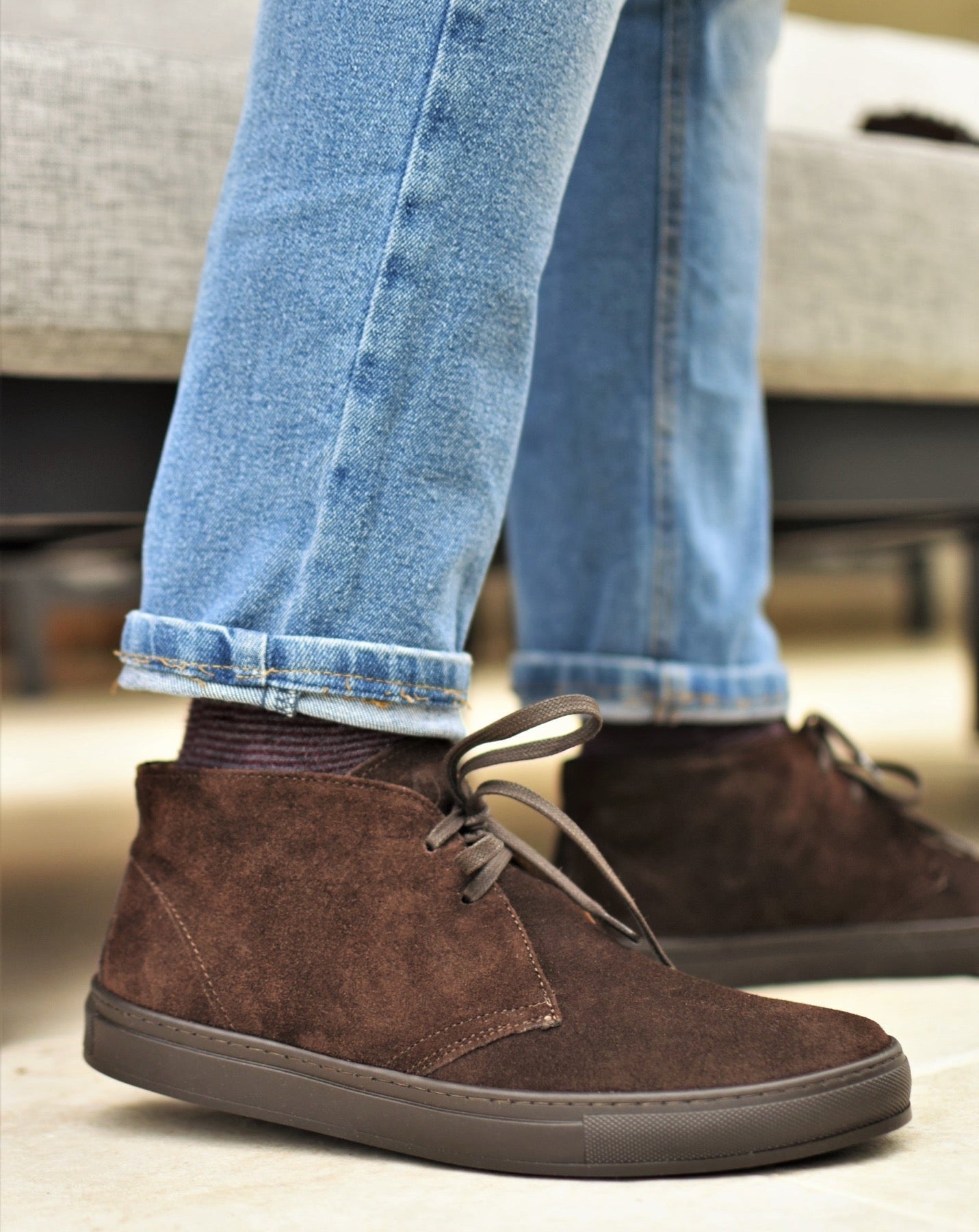 Sanremo Men’s Suede Desert Loafer Boots – Italian Made  Shoes – Rubber Sole Classic Lace-Up