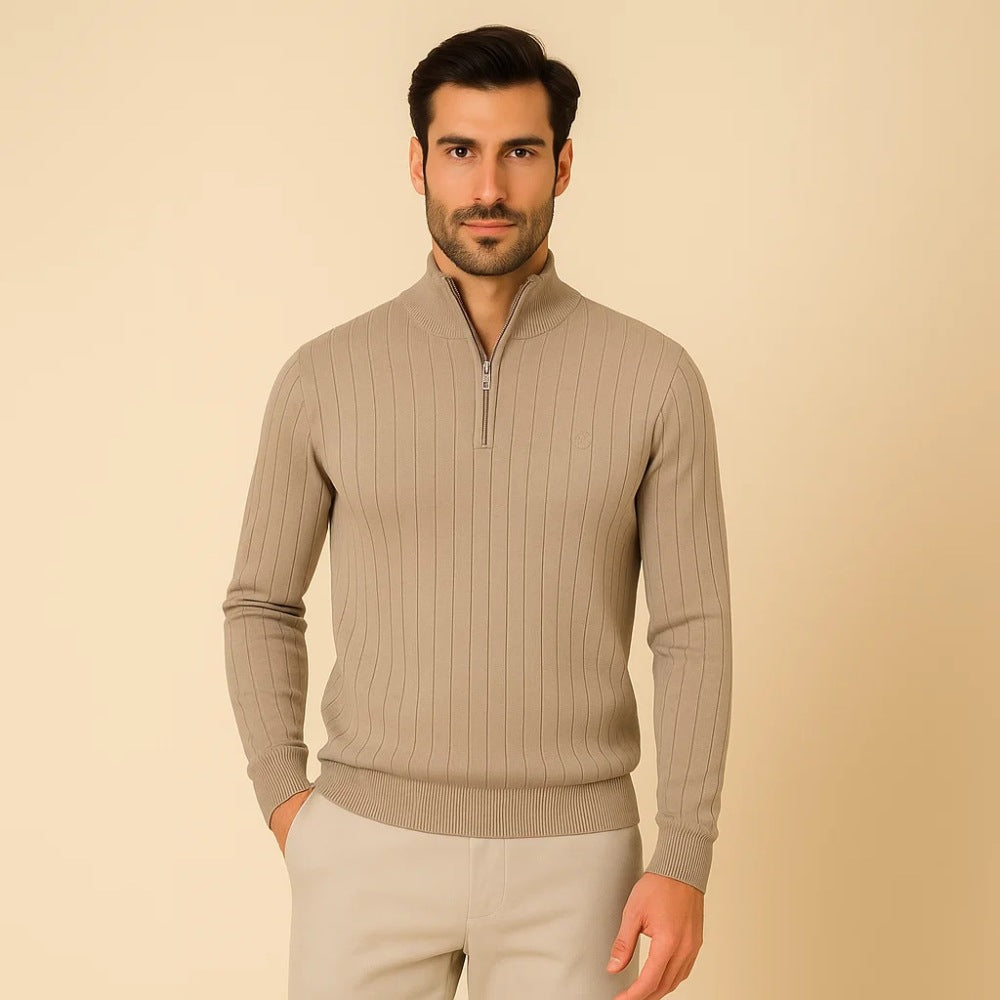 Verri Men’s Half-Zip Turtleneck Sweater – Classic Knit Pullover