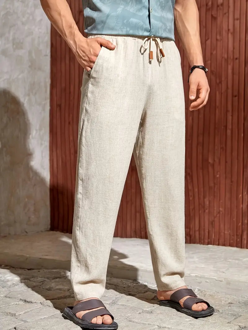 Spraykis | Men's Old Money Style Casual Pants – Solid Color, Drawstring Waist, Summer Comfort