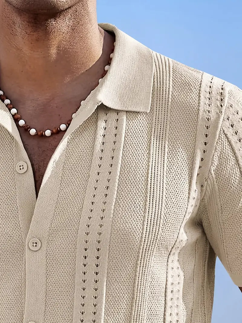 Spraykis | Men's Patterned Polo Shirt – Short Sleeve, Knit Fabric, Casual Summer