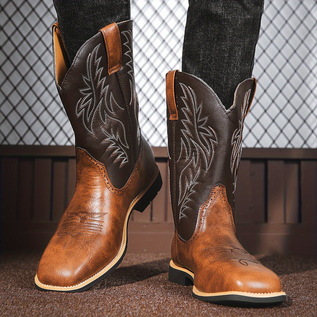 Premium Leather Roper Boots – Men’s Classic Western Cowboy Boots with Durable Sole