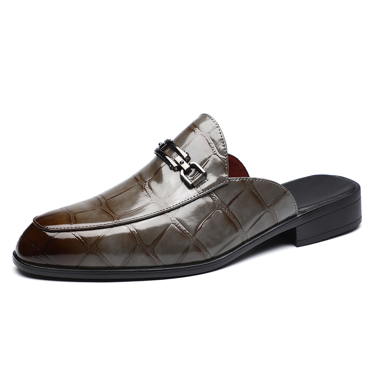 Victor Grey Croc Slip-On Shoes – Men’s Casual Backless Loafers