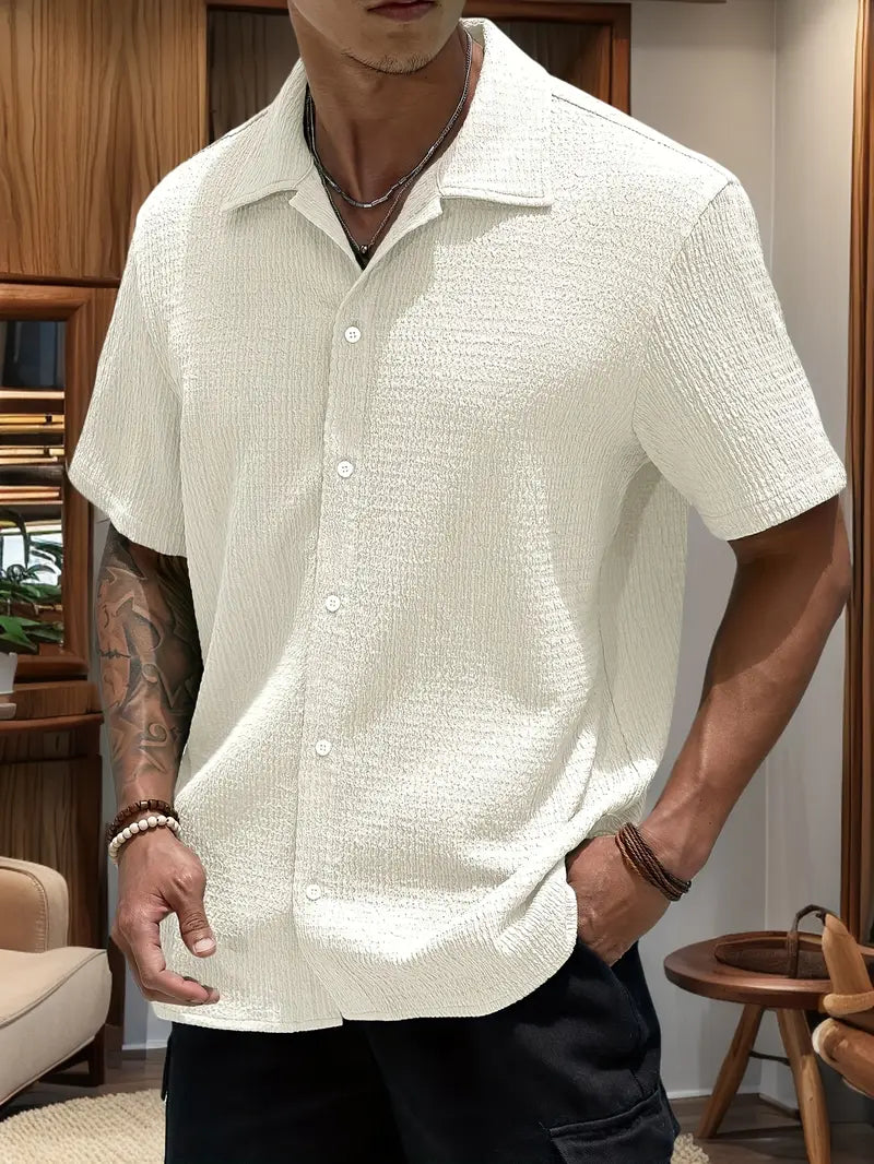 Spraykis | Men's Black Short-Sleeve Button-Up Shirt – Relaxed Fit, Breathable & Easycare Casualwear