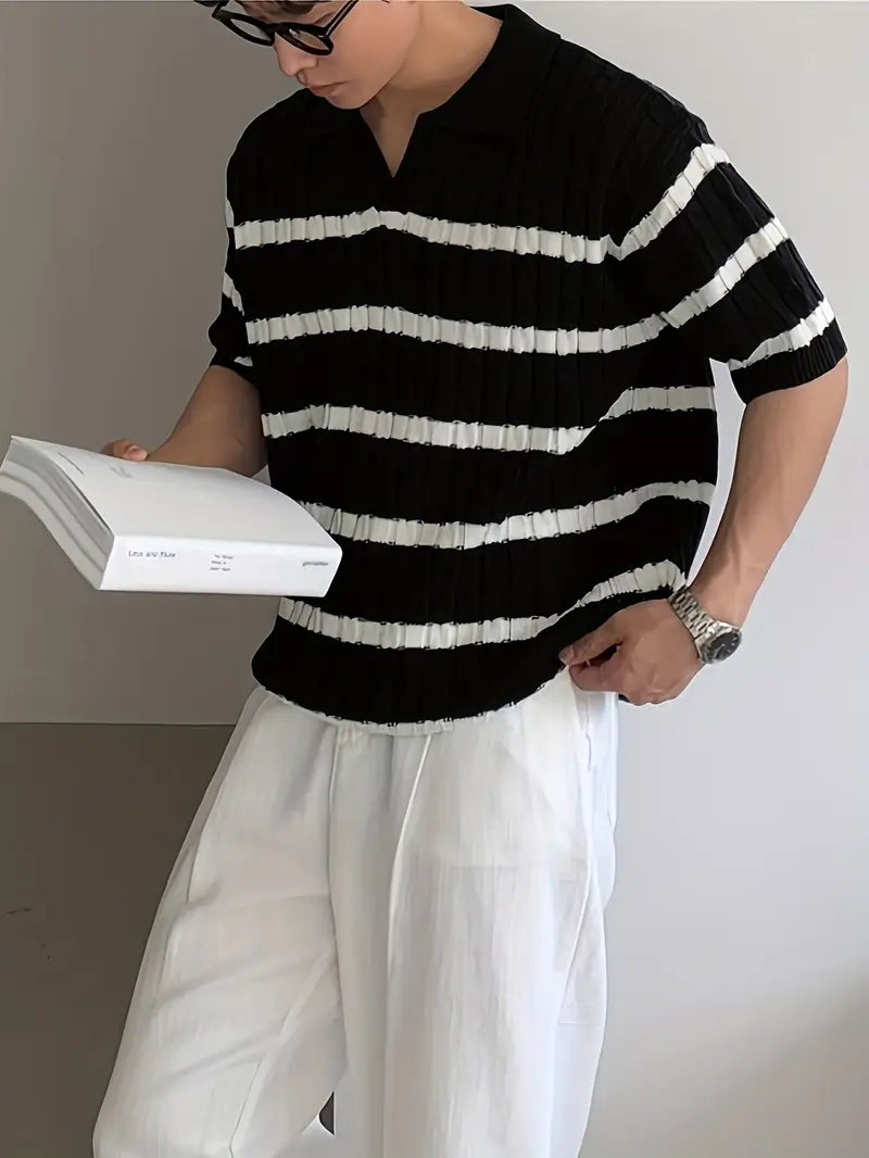 Spraykis | Men's Striped Knit Summer Shirt –  Breathable Short Sleeve Shirt
