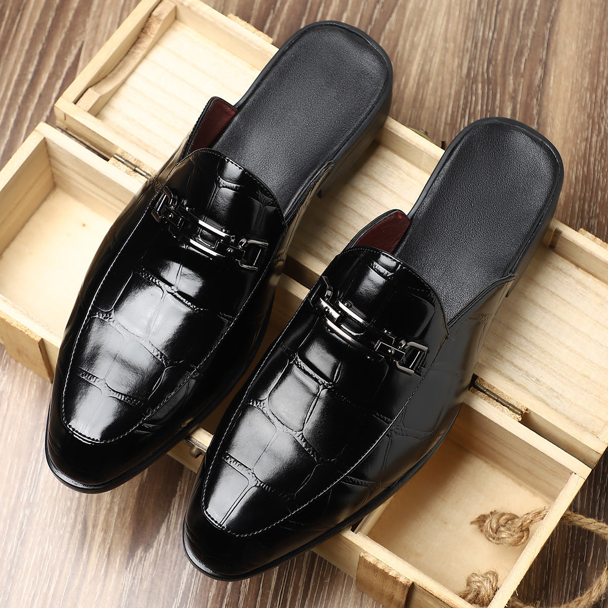 Victor Grey Croc Slip-On Shoes – Men’s Casual Backless Loafers