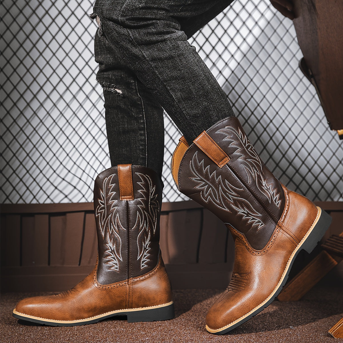Premium Leather Roper Boots – Men’s Classic Western Cowboy Boots with Durable Sole