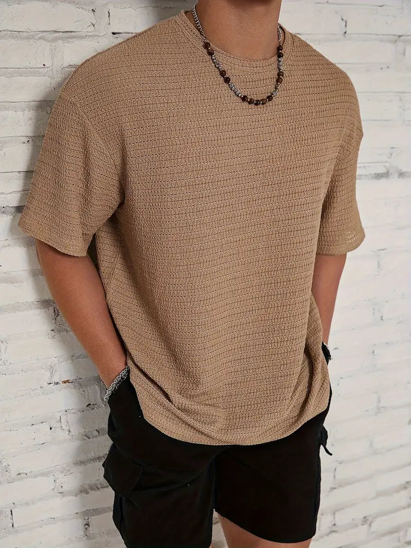 Spraykis | Men's Loose Textured T-Shirt – Casual Summer Crew Neck Short Sleeve Tee for Outdoor Wear