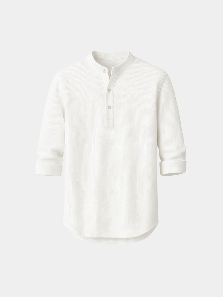 Casual Henry Neck Long Sleeve T-Shirt - Solorfit