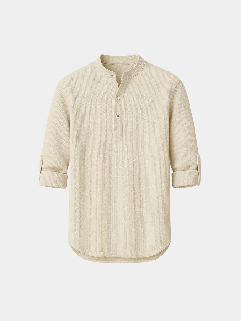 Casual Henry Neck Long Sleeve T-Shirt - Solorfit