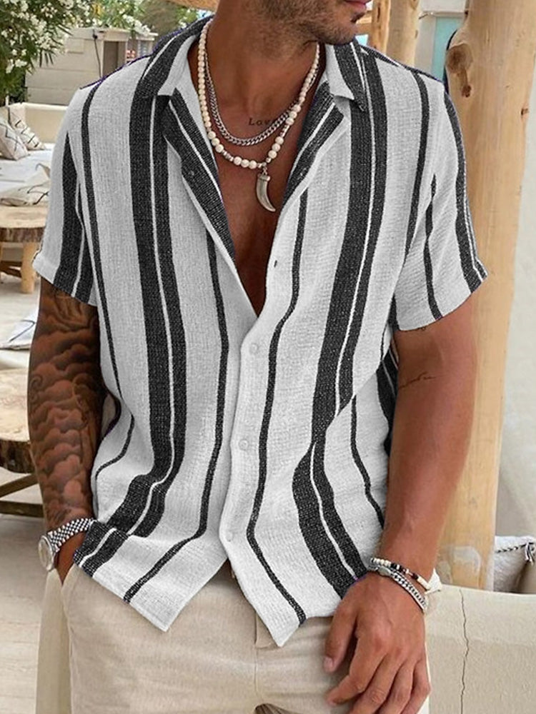 Spraykis Men's Vacation Striped Cotton linen Shirt