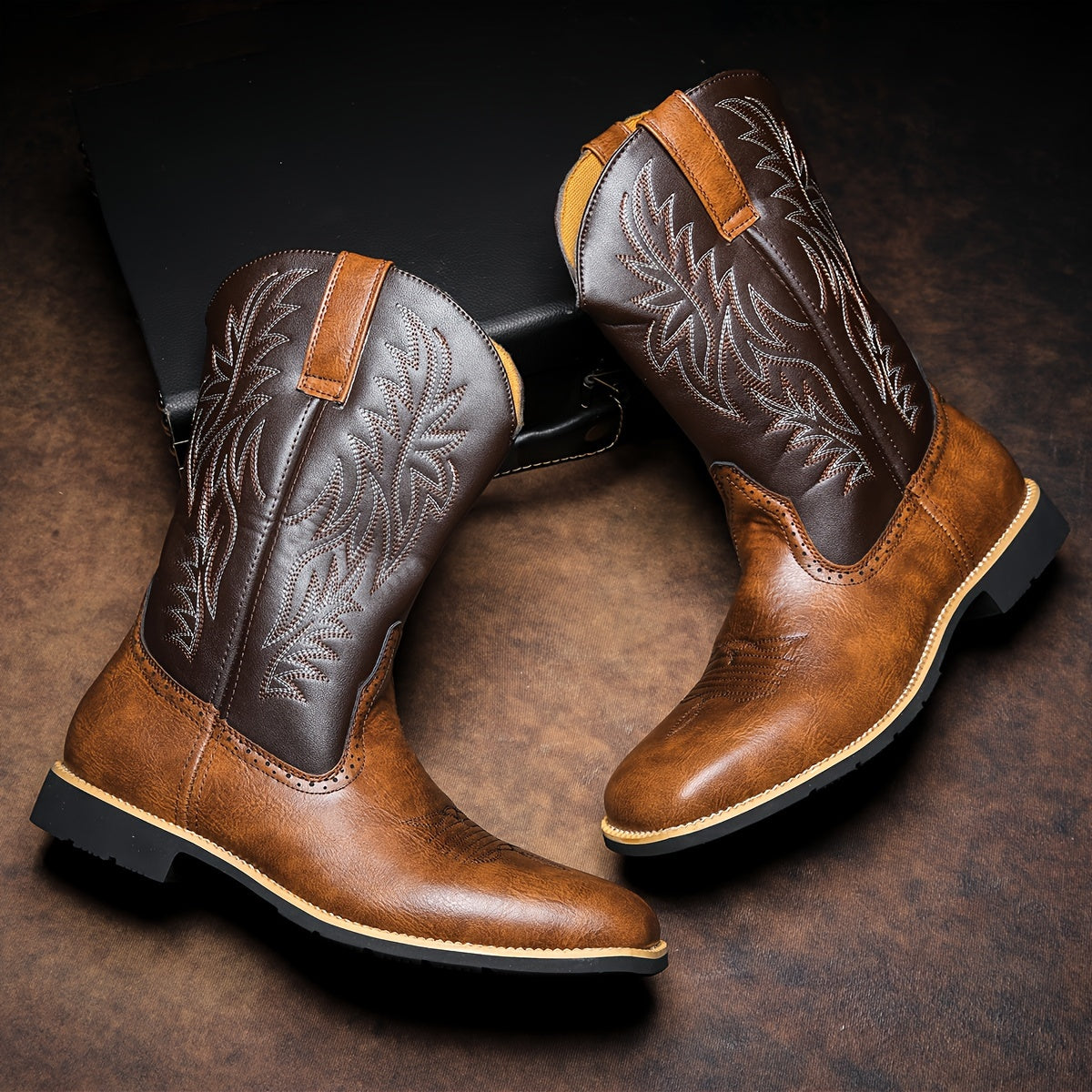 Premium Leather Roper Boots – Men’s Classic Western Cowboy Boots with Durable Sole
