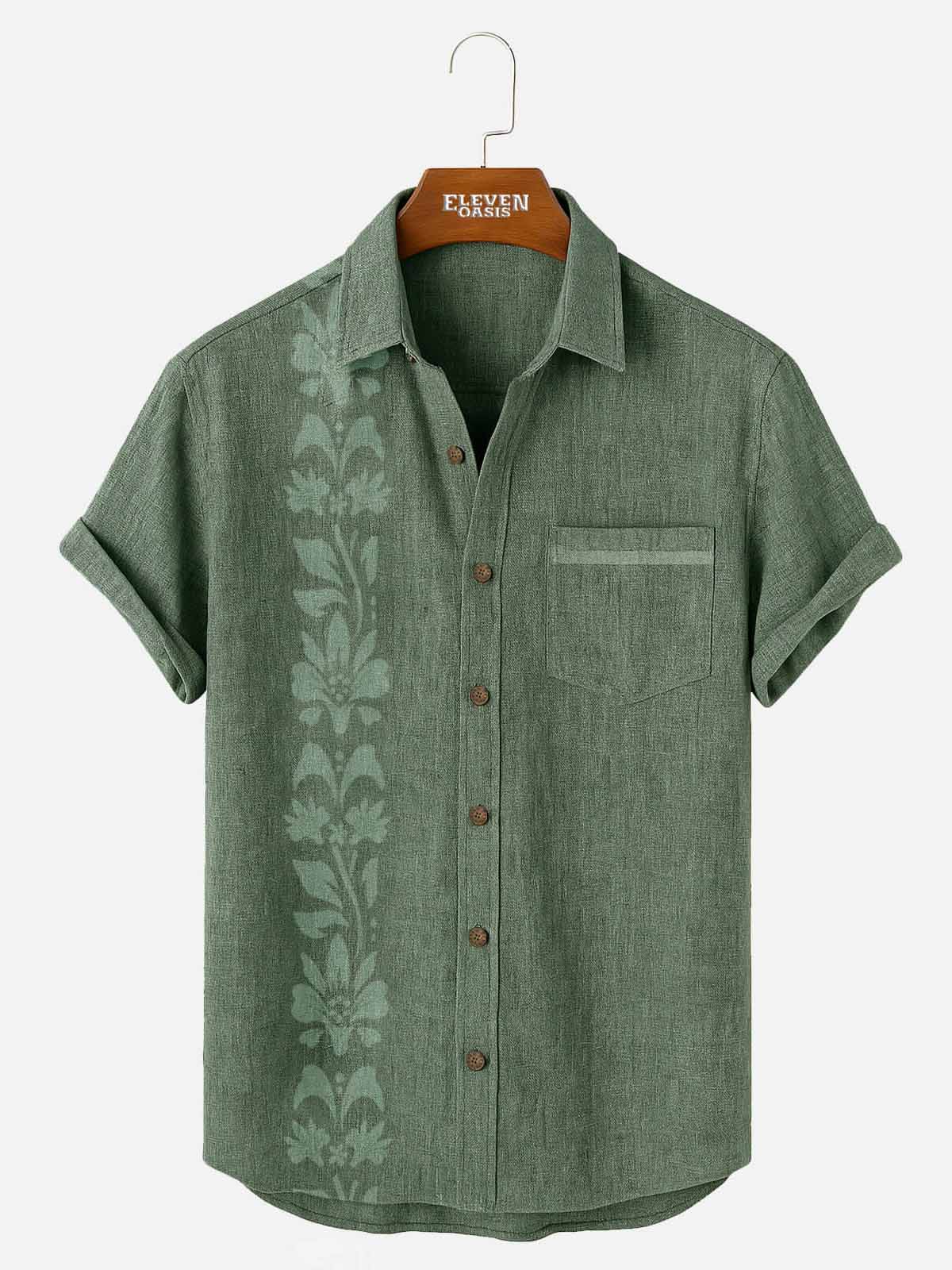 Men's Unilateral Striped Flower Vacation Casual Short Sleeve Shirt