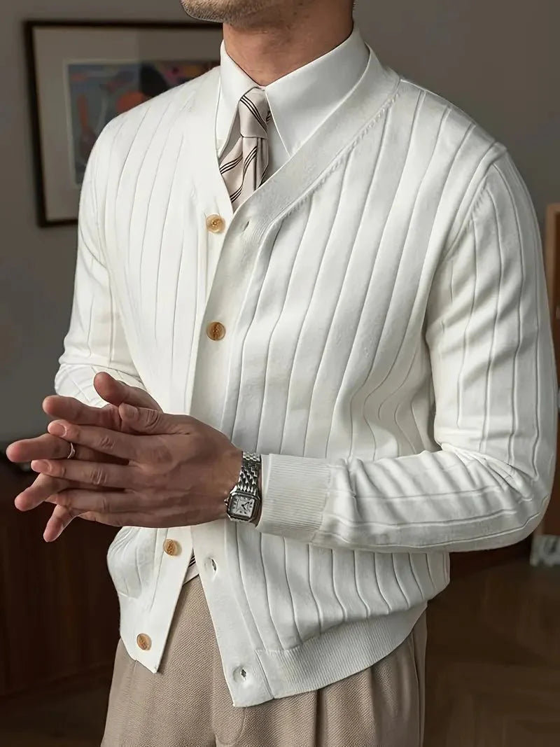 Men's Ribbed Knit Cardigan | Button-Front Design | Soft Cotton Blend | Timeless Style