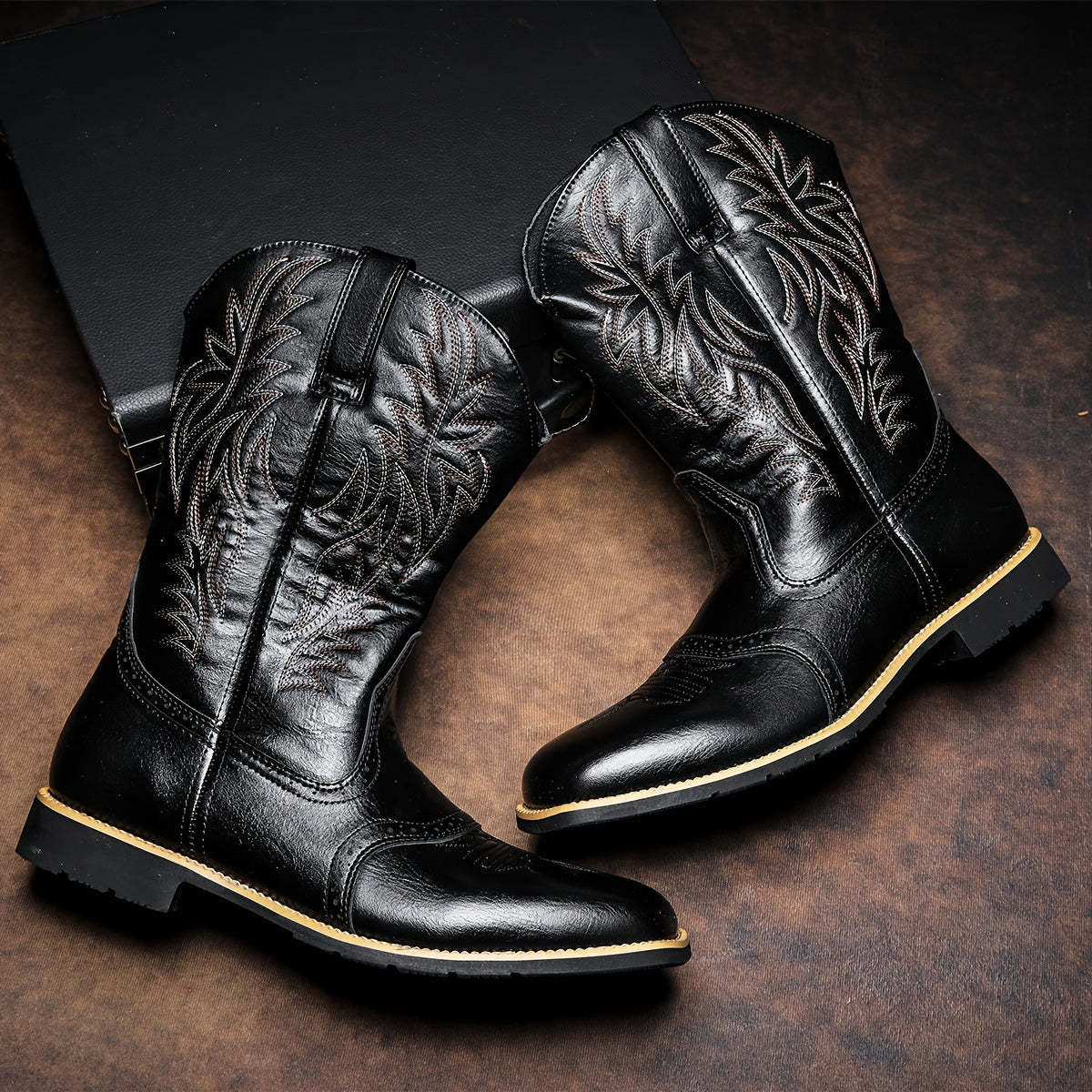 Premium Leather Roper Boots – Men’s Classic Western Cowboy Boots with Durable Sole