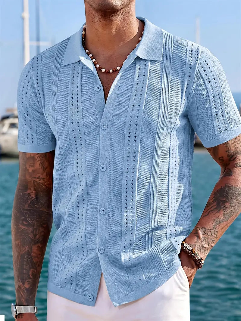 Spraykis | Men's Patterned Polo Shirt – Short Sleeve, Knit Fabric, Casual Summer