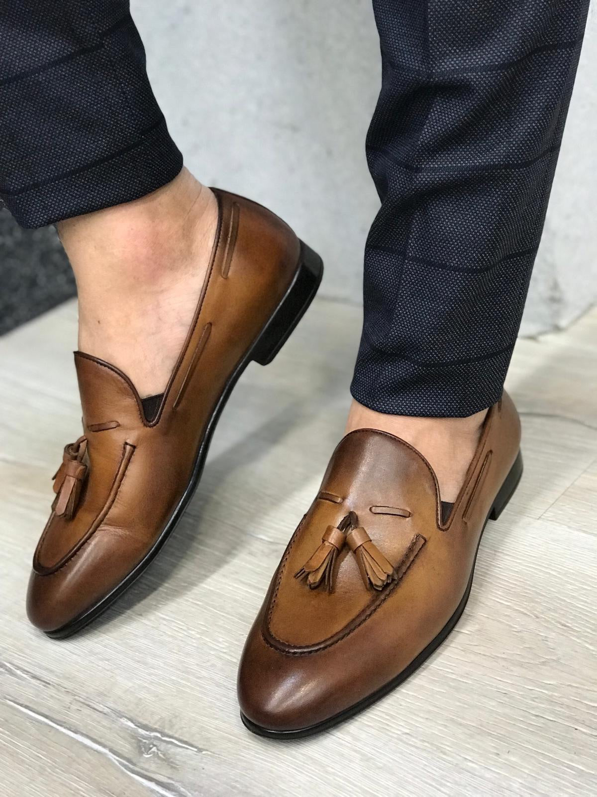 Tassel Leather Brown Loafers – Classic Men’s Slip-On Dress Shoes
