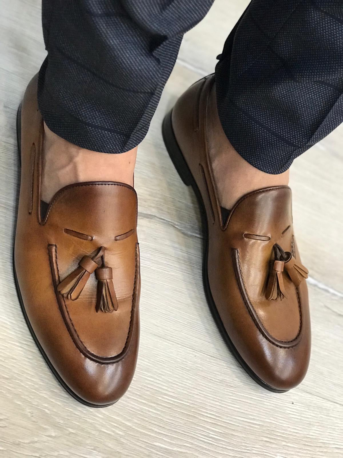 Tassel Leather Brown Loafers – Classic Men’s Slip-On Dress Shoes