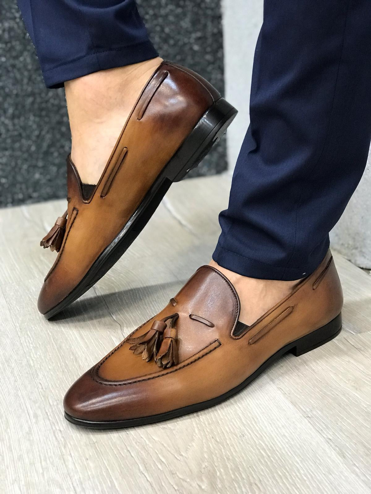 Tassel Leather Brown Loafers – Classic Men’s Slip-On Dress Shoes