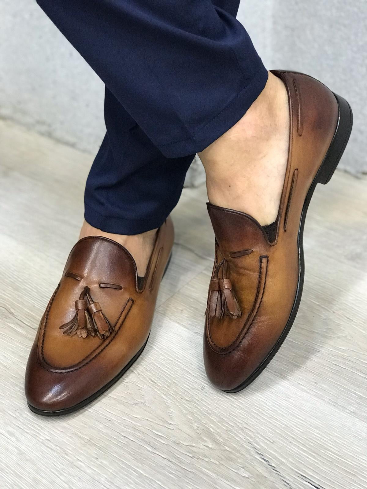 Tassel Leather Brown Loafers – Classic Men’s Slip-On Dress Shoes