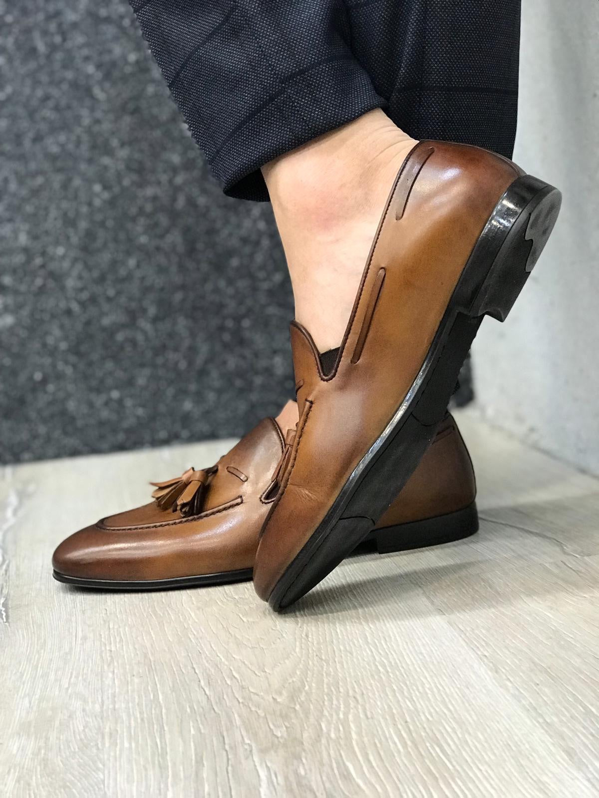 Tassel Leather Brown Loafers – Classic Men’s Slip-On Dress Shoes