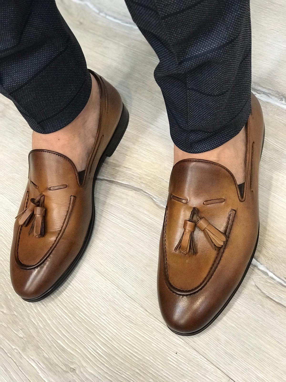 Tassel Leather Brown Loafers – Classic Men’s Slip-On Dress Shoes