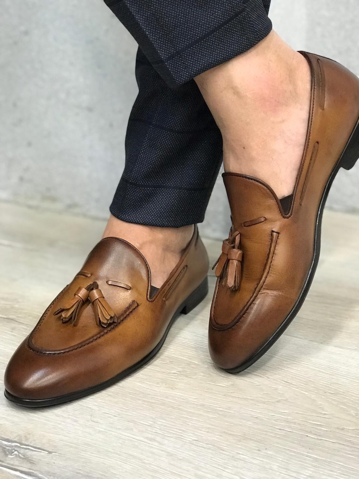 Tassel Leather Brown Loafers – Classic Men’s Slip-On Dress Shoes