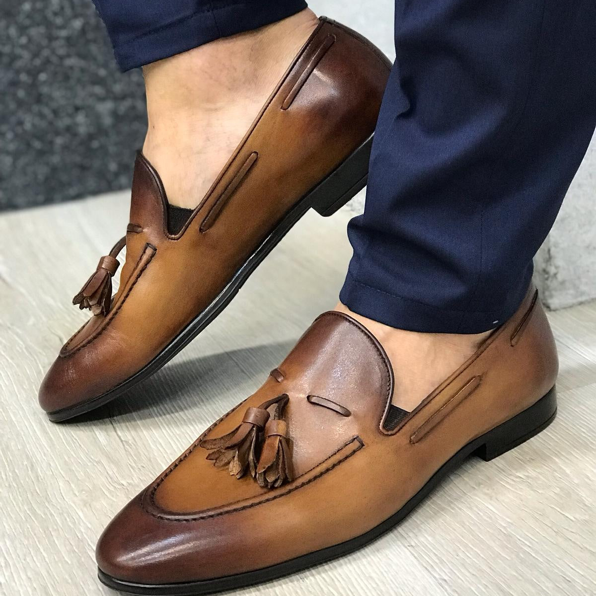 Tassel Leather Brown Loafers – Classic Men’s Slip-On Dress Shoes