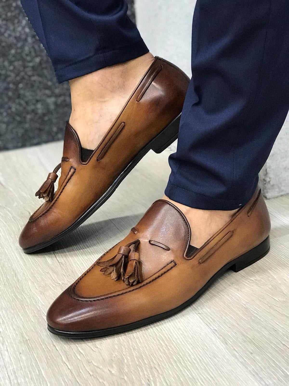 Tassel Leather Brown Loafers – Classic Men’s Slip-On Dress Shoes