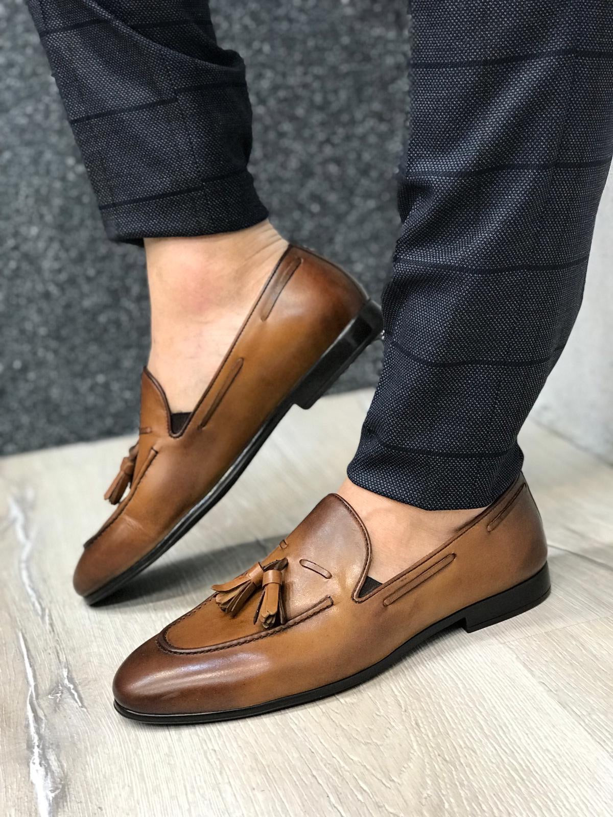Tassel Leather Brown Loafers – Classic Men’s Slip-On Dress Shoes